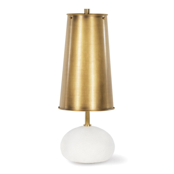 White concrete mini lamp with a gold shade